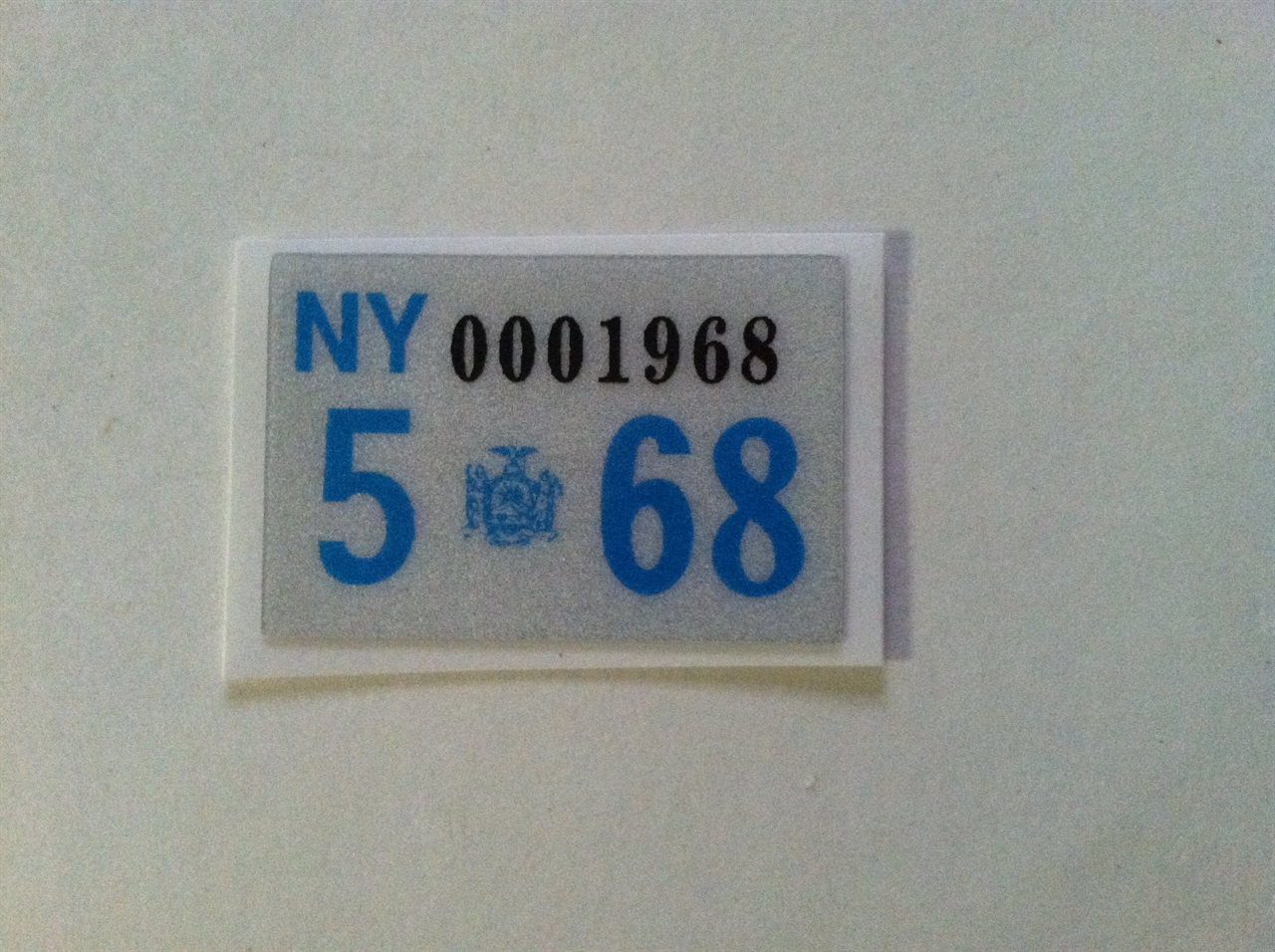 Jim's Old Pl8s. 1968 New York Registration Sticker